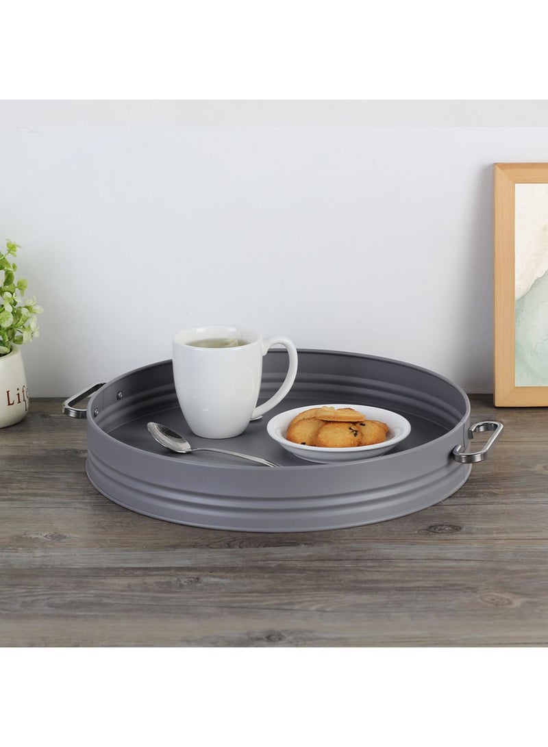 DANUBE HOME Gravitas Elegant Serving Tray for Kitchen, Dining, and Parties – Premium Quality Wooden Tray with Handles for Breakfast, Snacks, Tea, and Home Décor Display L40.5 X W36.2 X H5.5 Cm Grey  - Image 1