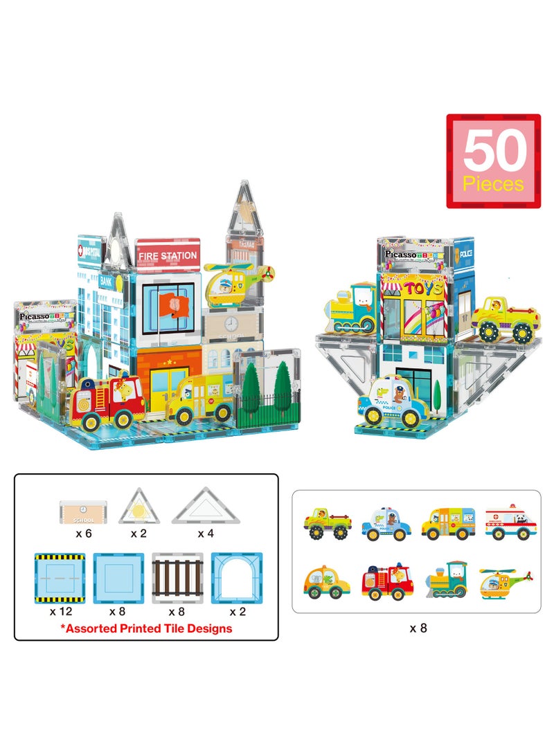PicassoTiles Picasso Magnetic 3D Metro City Set with 8 Vehicles 50 Pieces | Magnetic Tiles | Building Blocks | Educational Toy Set | Construction Building Kit for Child Brain Development  - Image 5