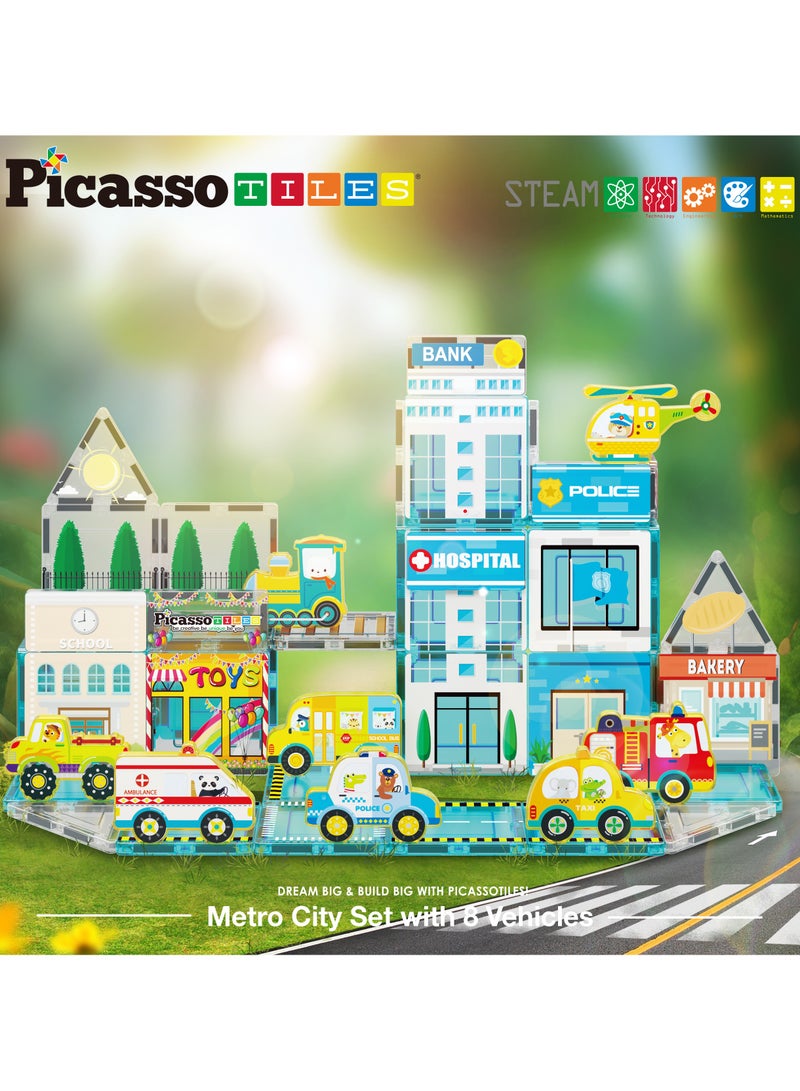 PicassoTiles Picasso Magnetic 3D Metro City Set with 8 Vehicles 50 Pieces | Magnetic Tiles | Building Blocks | Educational Toy Set | Construction Building Kit for Child Brain Development  - Image 3