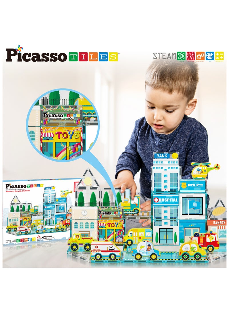 PicassoTiles Picasso Magnetic 3D Metro City Set with 8 Vehicles 50 Pieces | Magnetic Tiles | Building Blocks | Educational Toy Set | Construction Building Kit for Child Brain Development  - Image 4