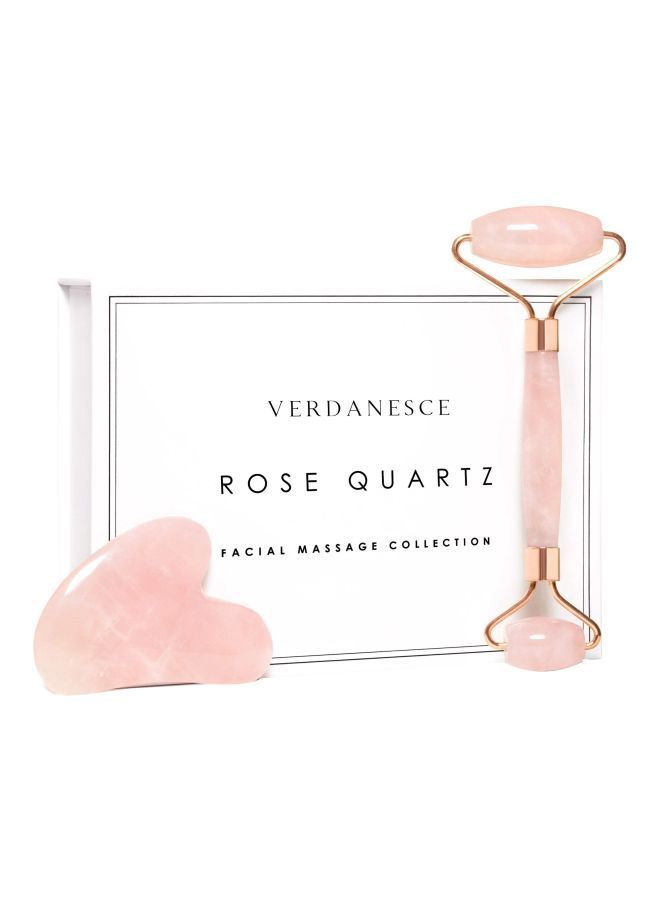 NIBEMINENT 2-Piece Jade Roller With Massager Set Pink - Image 1