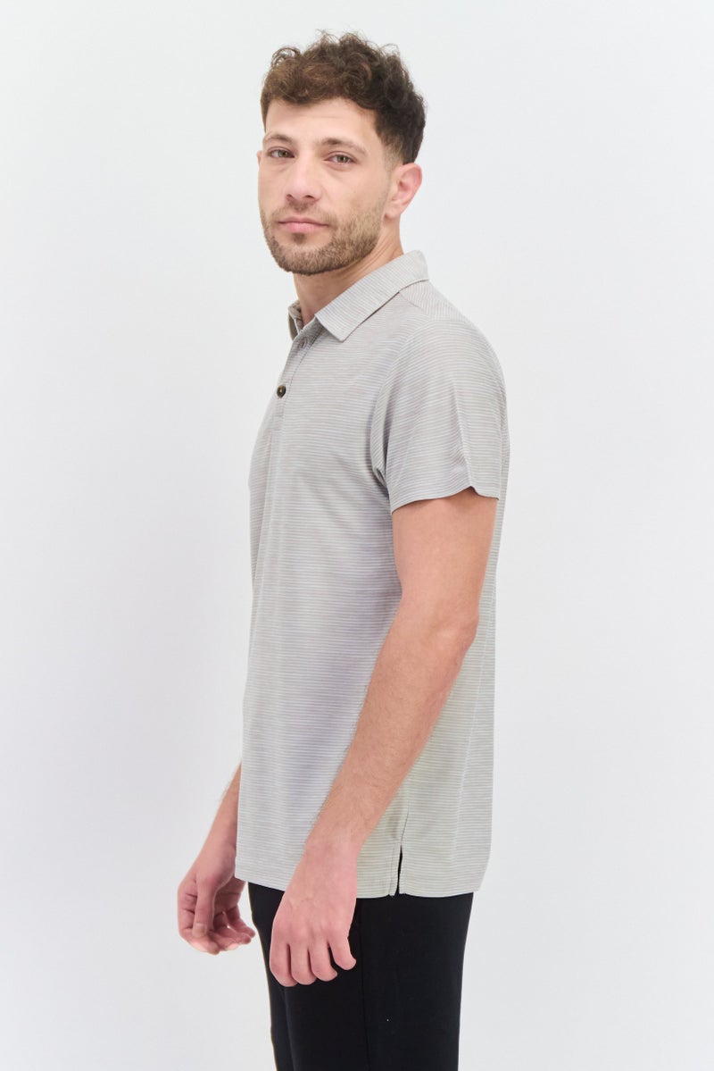 Men Regular Fit Short Sleeve Stripe Polo Shirt, Grey