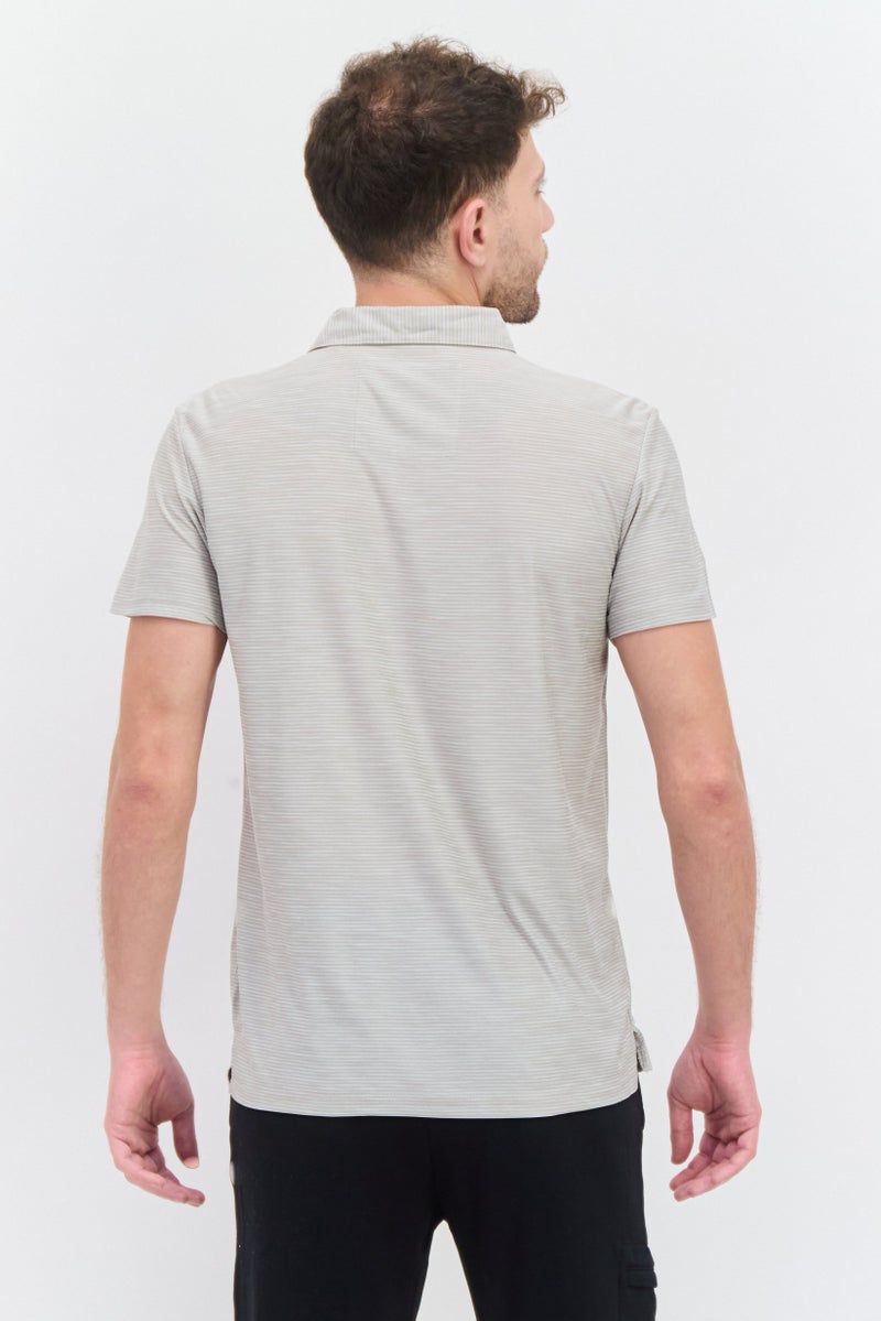 Men Regular Fit Short Sleeve Stripe Polo Shirt, Grey
