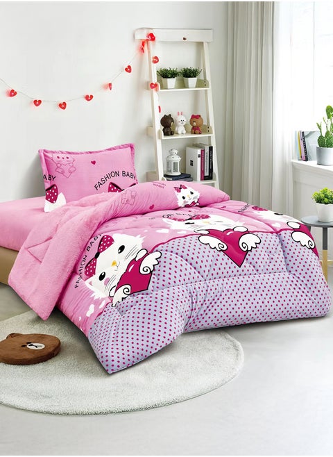 3 Pieces Kids Winter Comforter Set Single Size 170x220Cm Printed Bedding Set Includs Comforter, Fitted Sheet and Pillow Shams Multicolour