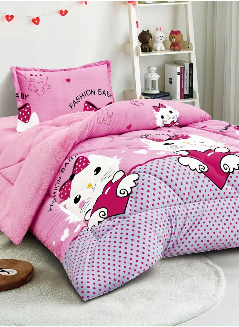 3 Pieces Kids Winter Comforter Set Single Size 170x220Cm Printed Bedding Set Includs Comforter, Fitted Sheet and Pillow Shams Multicolour