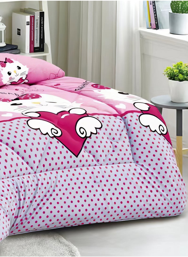 3 Pieces Kids Winter Comforter Set Single Size 170x220Cm Printed Bedding Set Includs Comforter, Fitted Sheet and Pillow Shams Multicolour