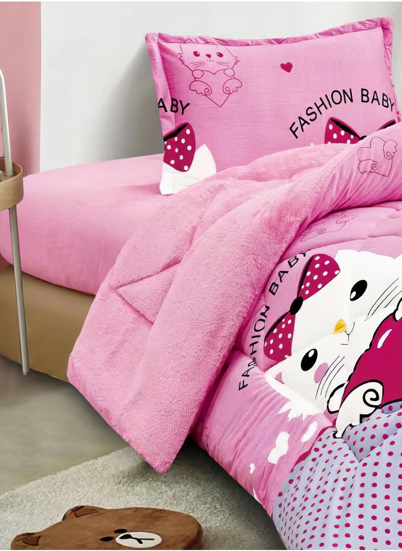 3 Pieces Kids Winter Comforter Set Single Size 170x220Cm Printed Bedding Set Includs Comforter, Fitted Sheet and Pillow Shams Multicolour