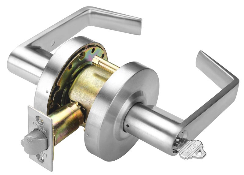 LYNN HARDWARE Commercial Door Lever Lock HeavyDuty Locking Door Handle Designer Door Handles Cylindrical Lever Lock NonHanded Grade 2 Door Handle Satin Chrome Storeroom Function