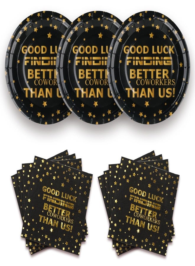 بانديكور مجموعة أطباق ومناديل ورقية للاستخدام مرة واحدة من بانديكور، أطباق كيك وحلوى "حظاً سعيداً في العثور على زملاء عمل أفضل منا" لحفلات الوداع وتغيير الوظيفة والتقاعد (أطباق كيك + مناديل) - Image 1