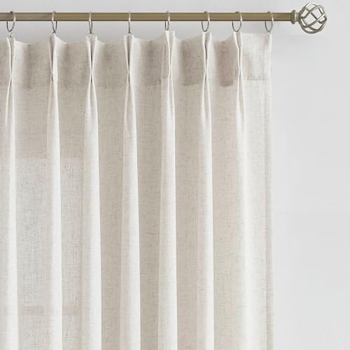 Vision Home Natural Pinch Pleated Semi Sheer Curtains Textured Linen Blended Light Filtering Window Curtains for Living Room Bedroom Pinch Pleat Drapes with Hooks 2 Panels 42" Wx63 L - Image 1