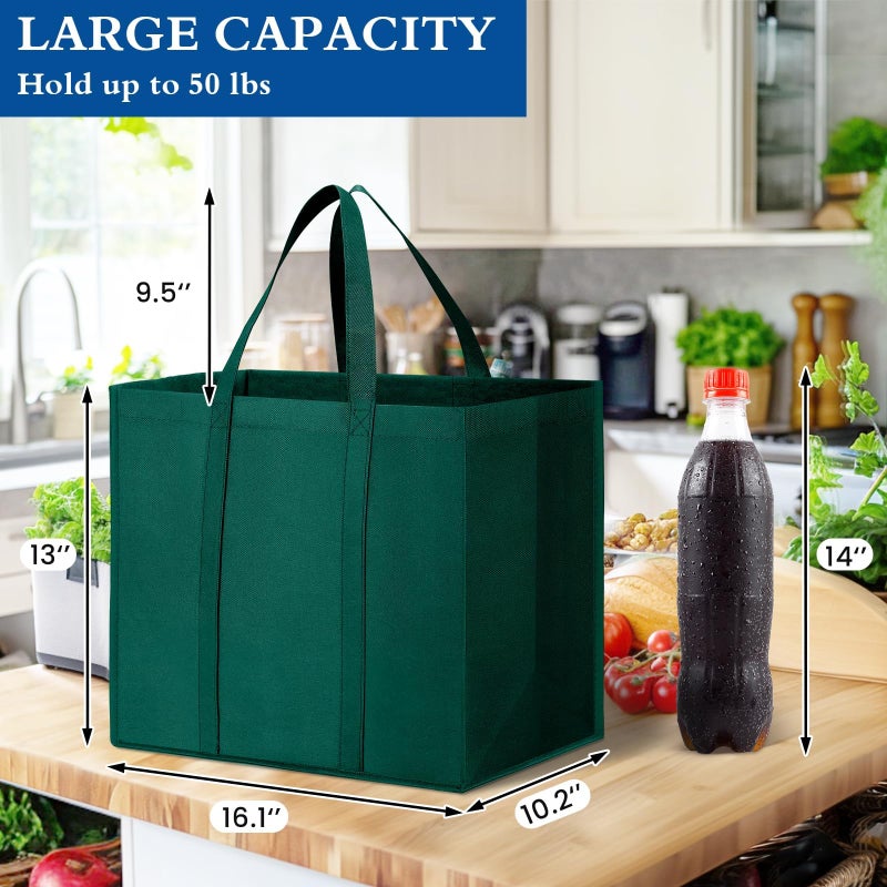 WISELIFE WISELIFE Reusable Grocery Shopping Bags 10 Pack Large Foldable Tote Bags Bulk,Eco Produce Bags with Long Handle for Shopping Groceries Clothes(5 Assorted Colors)  - Image 2