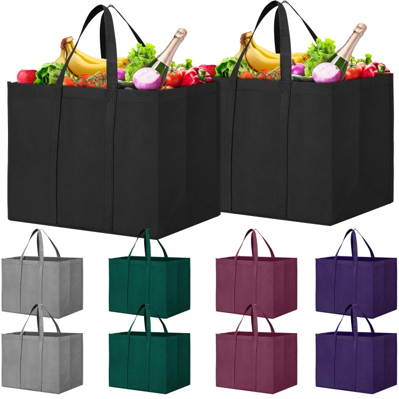 WISELIFE WISELIFE Reusable Grocery Shopping Bags 10 Pack Large Foldable Tote Bags Bulk,Eco Produce Bags with Long Handle for Shopping Groceries Clothes(5 Assorted Colors)  - Image 1