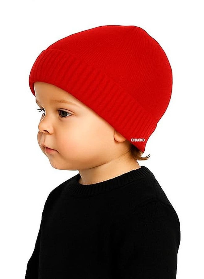 CHACKO Kids Winter Woolen Beanie Cap | Unisex Warm & Soft Skull Hat for Boys & Girls (5 to 10 Years)_Red - Image 4
