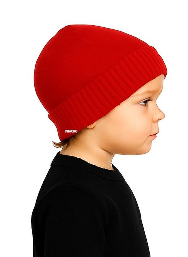 CHACKO Kids Winter Woolen Beanie Cap | Unisex Warm & Soft Skull Hat for Boys & Girls (5 to 10 Years)_Red - Image 3