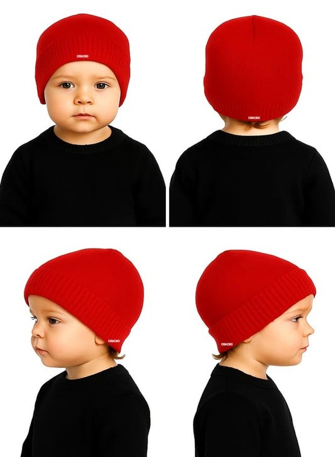 CHACKO Kids Winter Woolen Beanie Cap | Unisex Warm & Soft Skull Hat for Boys & Girls (5 to 10 Years)_Red - Image 5