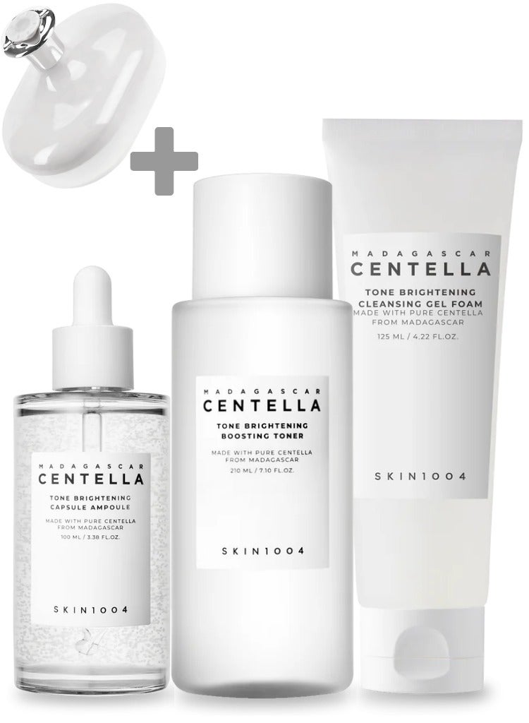 SKIN1004 Madagascar Centella Tone Brightening Boosting Pack – Foam Cleanser 125ml, Toner 210ml & Capsule Ampoule 100ml Set – Hydrating & Radiance-Enhancing Skincare Trio 435ml - Image 1