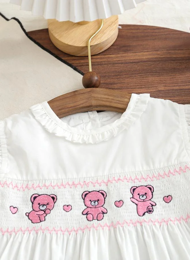 تايك تو Girls Off-White Embroidered Smocked Dress