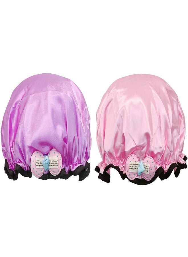 Wrapables® Fun and Novelty Double Layer Waterproof Shower Caps for Kids (Set of 2), Precious Bow - Image 1