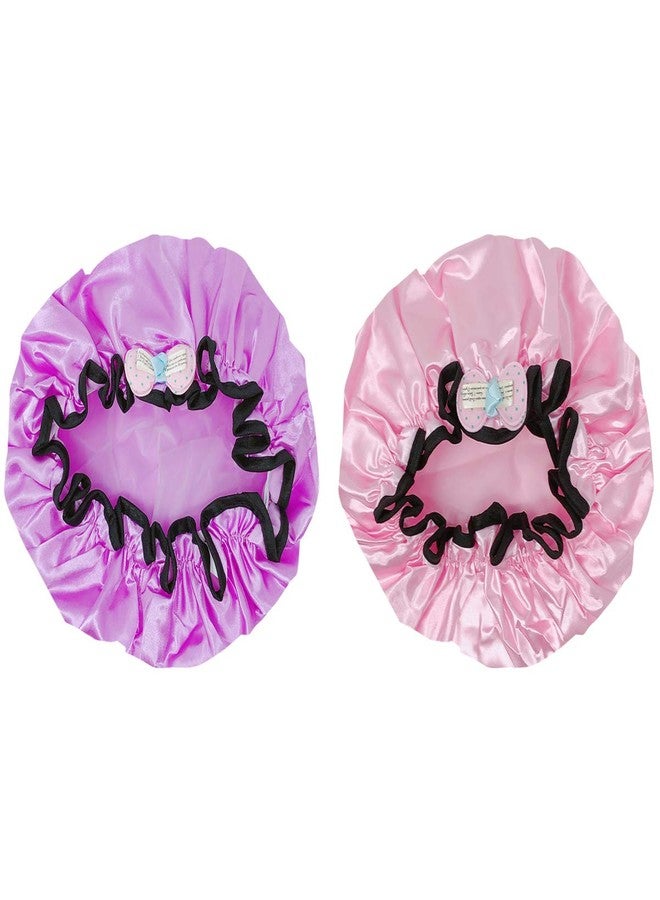 Wrapables® Fun and Novelty Double Layer Waterproof Shower Caps for Kids (Set of 2), Precious Bow - Image 2