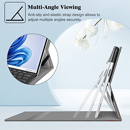 Fintie Case for 13 Inch Microsoft Surface Pro 11/10/9 - Multiple Angle Viewing Portfolio Business Cover with Pocket & Stylus Holder, Compatible with Type Cover Keyboard, Gray/Brown - Image 3