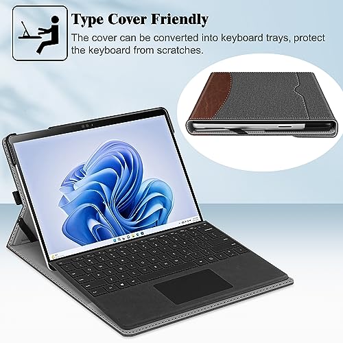 Fintie Case for 13 Inch Microsoft Surface Pro 11/10/9 - Multiple Angle Viewing Portfolio Business Cover with Pocket & Stylus Holder, Compatible with Type Cover Keyboard, Gray/Brown - Image 4