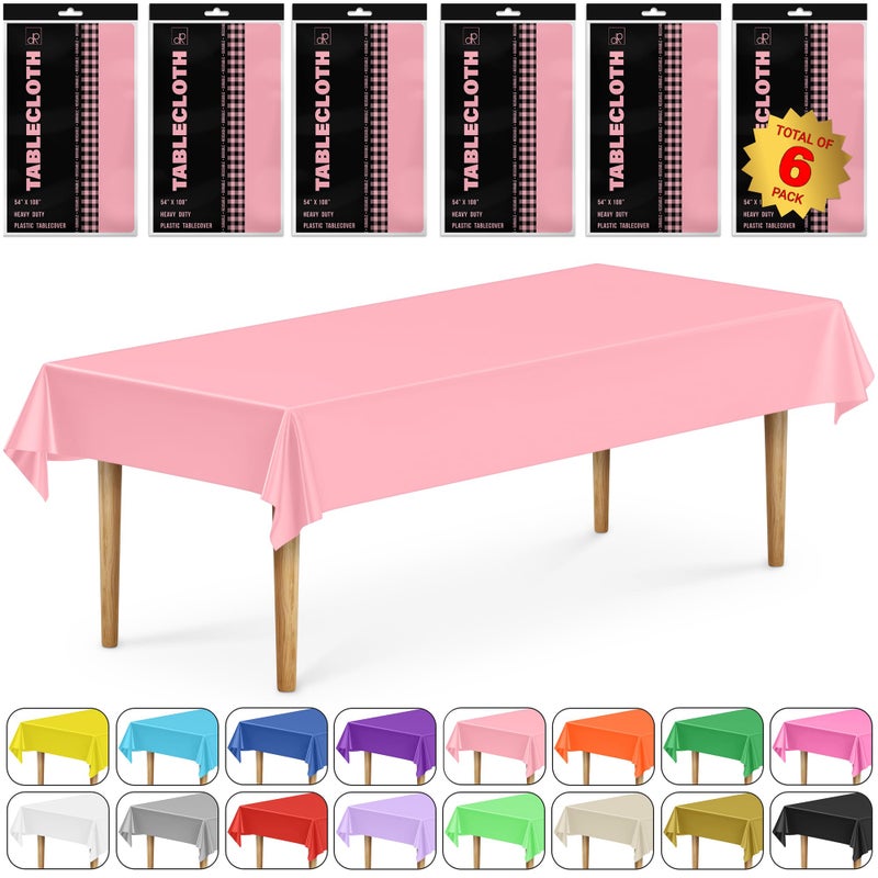 DecorRack 6 Rectangular Tablecloths BPAFree Plastic 54 x 108 inch Dining Table Cloth Rectangle Table Cover for Parties Picnic Camping and Outdoor Disposable or Reusable Light Pink 6 Pack