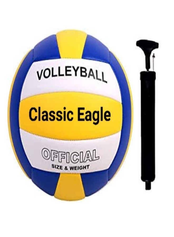 Classic Eagle Pvc Synthetic Rubber Volleyball Size -4 With Air Pump And Nylon Net | Complete Volleyball Kit (Pack of 1) (Multicolour) - Image 2