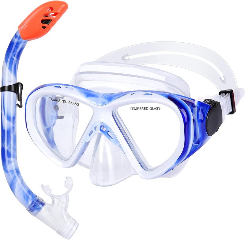 KUYOU Kids Snorkel Set, Children Anti-Fog Diving Mask Swimming Goggles Dry Top Snorkel Equipment Snorkeling Packages Swimming Gear for Youth Boys Girls Age 5-10 - Image 1