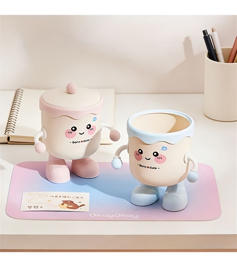 Cartoon Blue Desktop Mini Trash Can Creative Storage Box Anti Slip Anti Toppling For Home Office Bedside Desk - Image 1