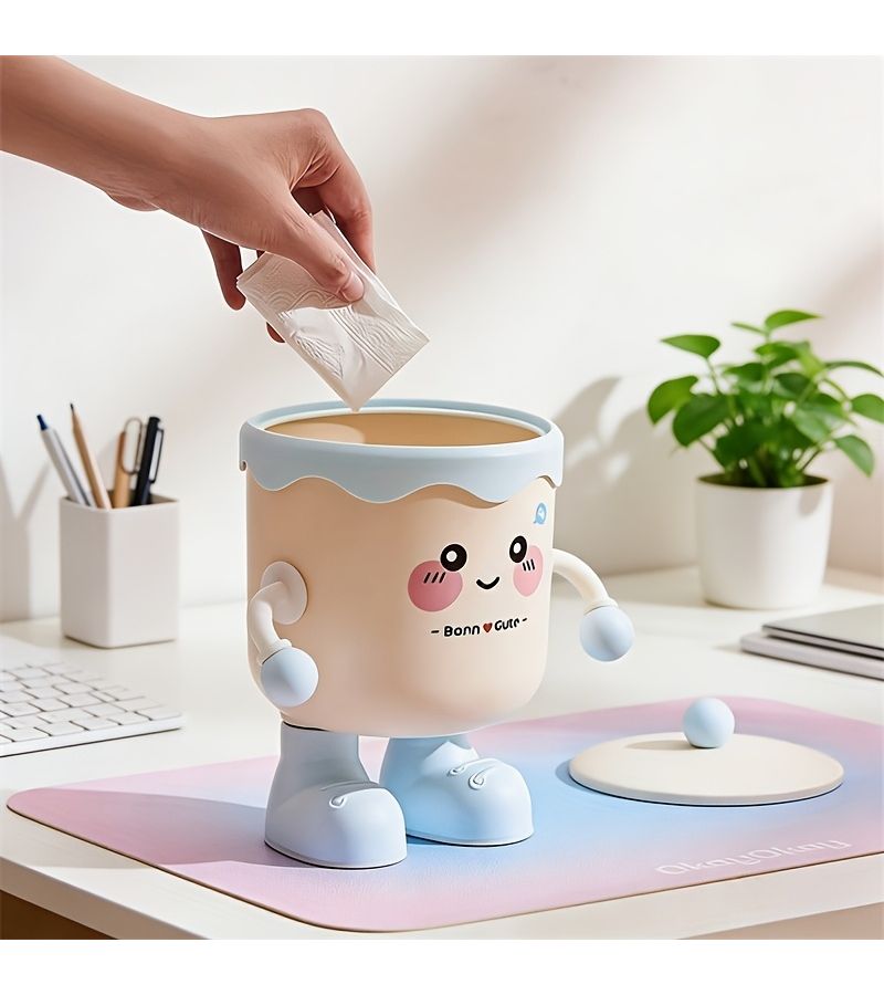 Cartoon Blue Desktop Mini Trash Can Creative Storage Box Anti Slip Anti Toppling For Home Office Bedside Desk - Image 4