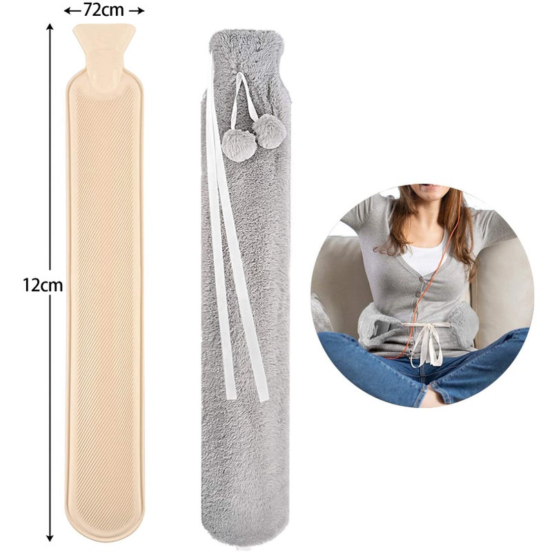 Long Hot Water Bag with Plush Cover 2L Large Capacity Rubber Hot Water Bottle Hand Feet Warmer for Bed Hot Compress Cold Therapy Waist Shoulder Pain Relief - Image 2