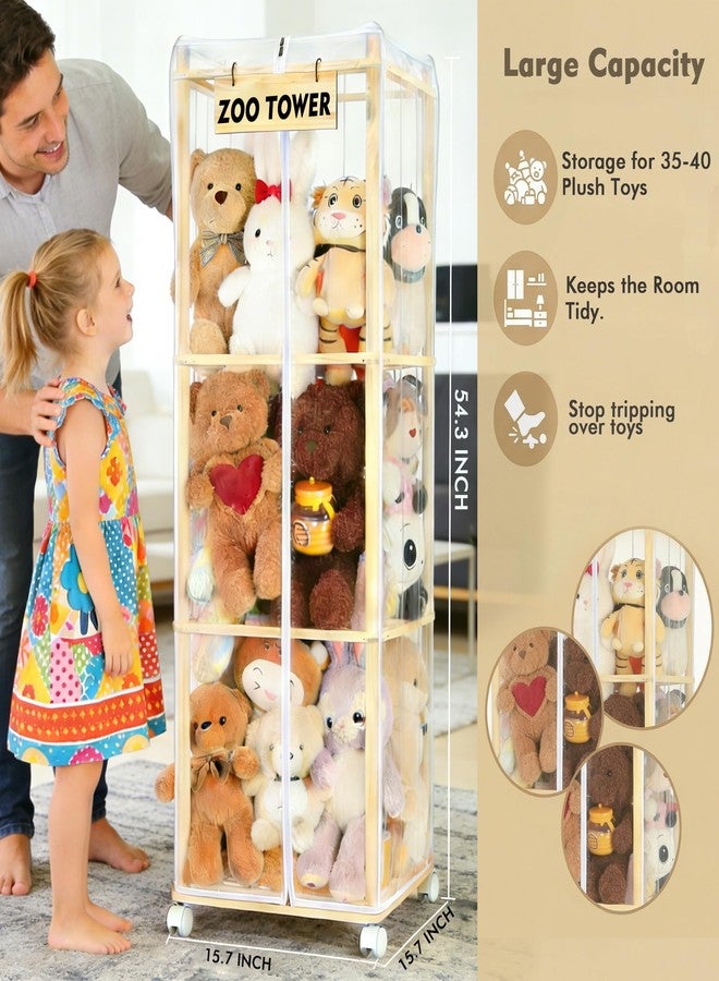 LYMOC Stuffed Animal Storage Zoo Holder with Dust Cover, Thick Wooden Toy Organizer with Brake Wheels & Elastic Band,Large Capacity Kids Toy Storage for Plushies,Perfect for Bedroom Nursery Playroom - Image 4