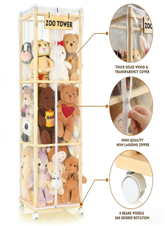 LYMOC Stuffed Animal Storage Zoo Holder with Dust Cover, Thick Wooden Toy Organizer with Brake Wheels & Elastic Band,Large Capacity Kids Toy Storage for Plushies,Perfect for Bedroom Nursery Playroom - Image 5