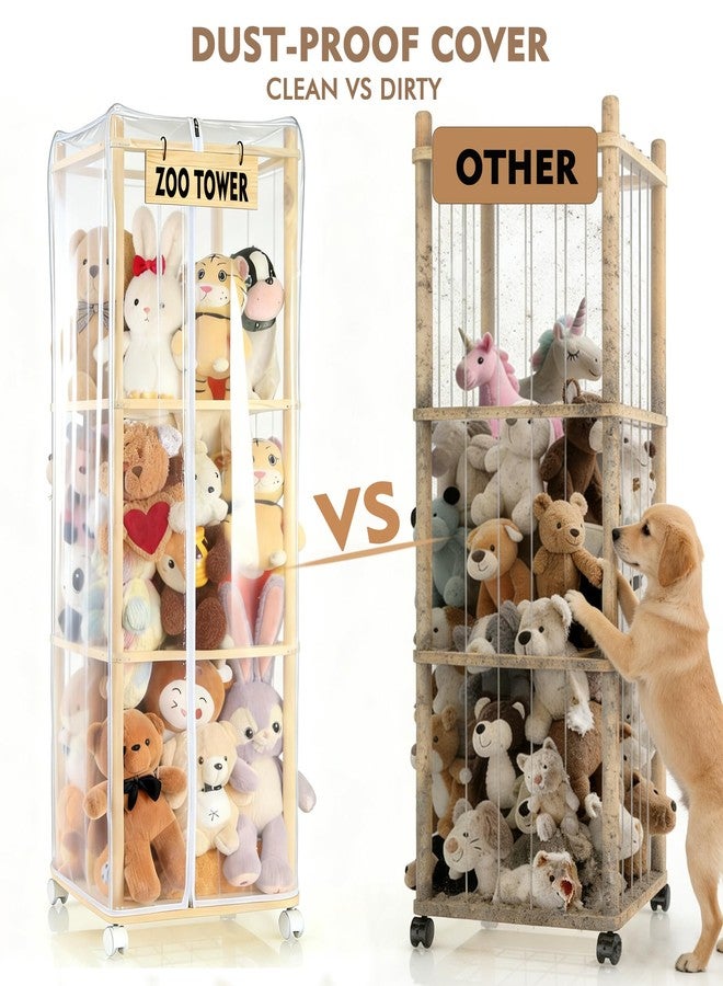 LYMOC Stuffed Animal Storage Zoo Holder with Dust Cover, Thick Wooden Toy Organizer with Brake Wheels & Elastic Band,Large Capacity Kids Toy Storage for Plushies,Perfect for Bedroom Nursery Playroom - Image 3