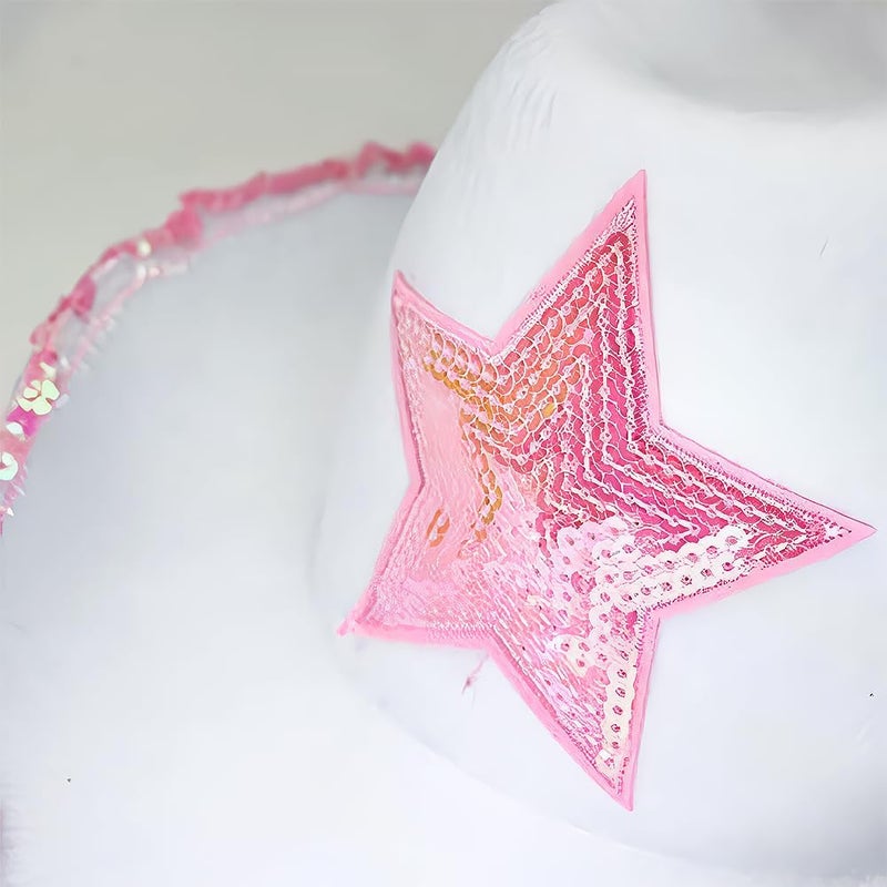Rhode Island Novelty White Felt Cowgirl Hat with Pink Sequin Star - Image 2