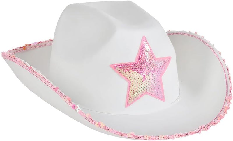 Rhode Island Novelty White Felt Cowgirl Hat with Pink Sequin Star - Image 1