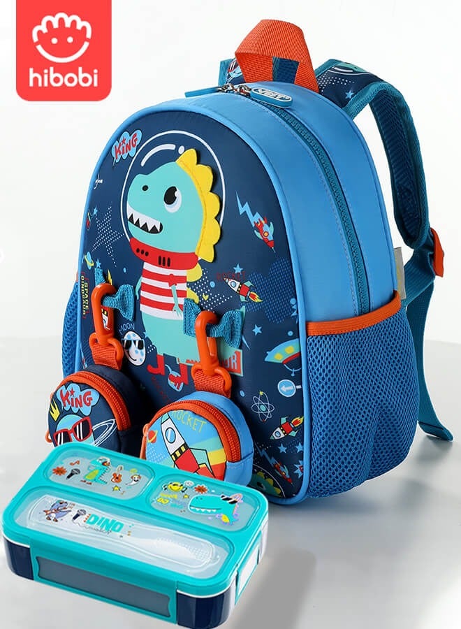 hibobi 3PCS Dinosaur Backpack Set for Boys – Includes Lunch Bag & Round Coin Pouch – Ergonomic & Lightweight, Waterproof & Durable – Ideal for Boys Aged 3–6 – Back-to-School Gift - Image 1