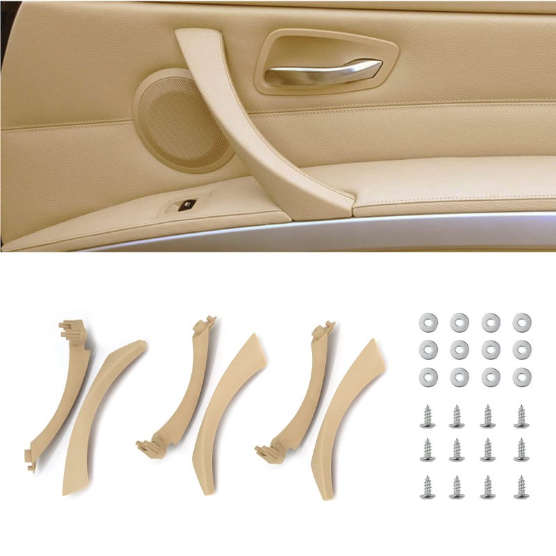 FEXON Inner and Outer Door Panel Pull Handle Trim Cover 3 Pair Replacement for BMW E90 E91 E92 E93 3 Series 323 325 328 330 335 Beige