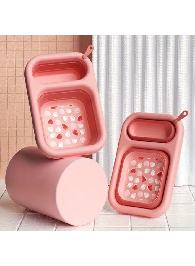 Pink Portable Folding Pet Basin 2pcs Super Convenient Wash Tub For Outdoor Camping - Image 2