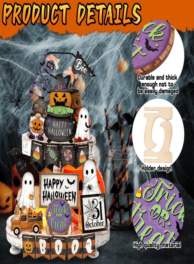 مجموعة ديكور صينية متعددة الطبقات من MiniInflat، تتضمن لافتات خشبية لعيد الهالوين، قطع مركزية ريفية للطاولة، ديكور منزلي، الصينية غير متضمنة (يقطين، ألوان زاهية). - Image 5