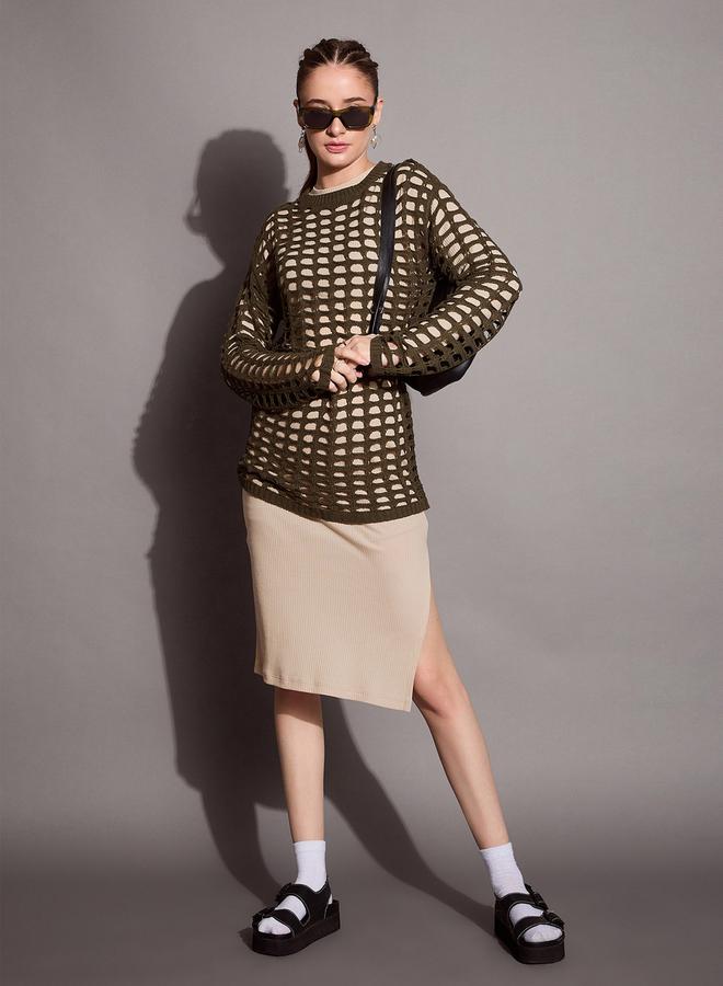 ساسافراس فستان بديكون مضلع بطول الركبة مع شق جانبي - Image 3