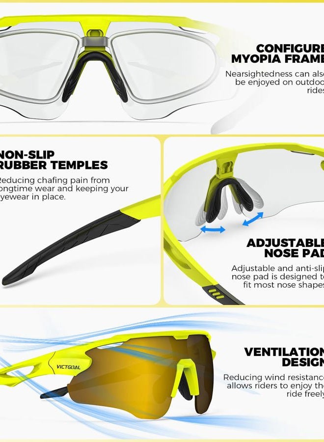 VICTGOAL Cycling Glasses Photochromic Sunglasses for Men Women TR90 Frame Glasses with UV Protection Bike Glasses for Cycling (Yellow) - Image 5