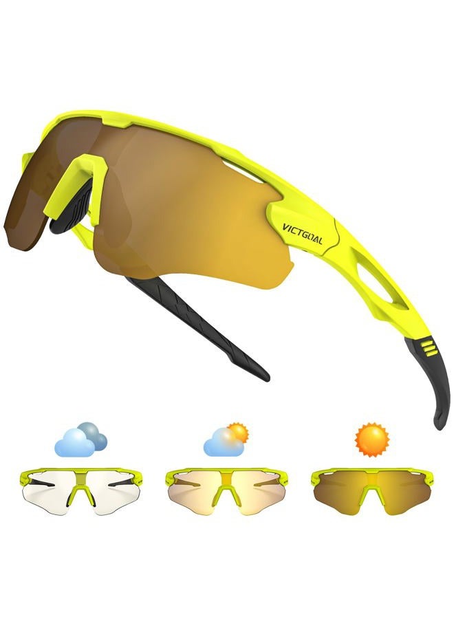 VICTGOAL Cycling Glasses Photochromic Sunglasses for Men Women TR90 Frame Glasses with UV Protection Bike Glasses for Cycling (Yellow) - Image 1