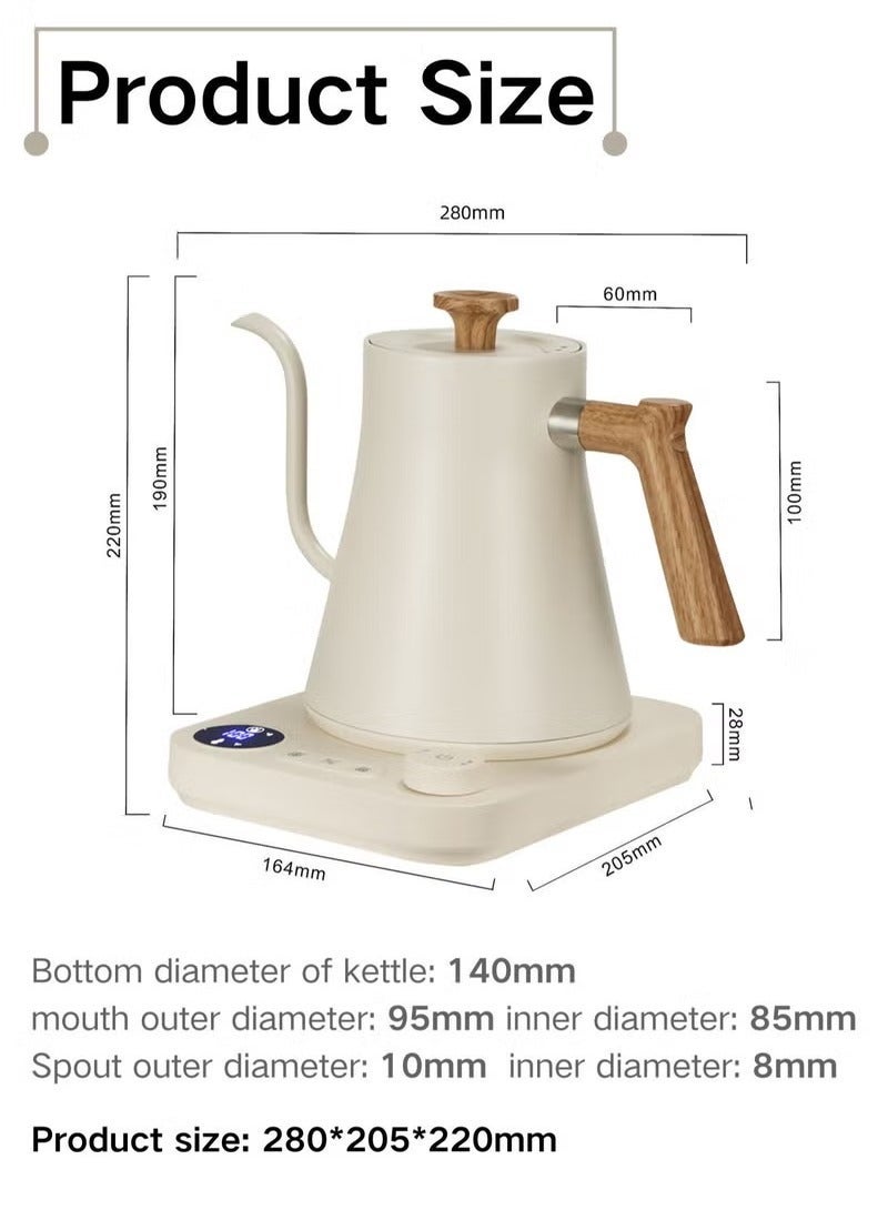 ET-LIFE Electric Gooseneck Kettle 900ML 1200W Water Kettle for Pour-over Coffee & Tea, 304 Stainless Steel Coffee and Tea Pot, Constant Temperature Coffee Kettle - Image 4