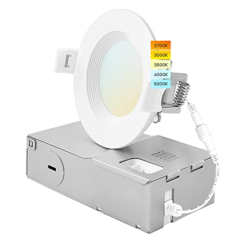 LUXRITE 3 Inch Ultra Thin LED Recessed Lighting, 6W, 5 Color Selectable 2700K | 3000K | 3500K | 4000K | 5000K, CRI 90, 500 Lumens, Dimmable LED Wafer Lights, Wet Rated, UL Listed, Baffle Trim - Image 1