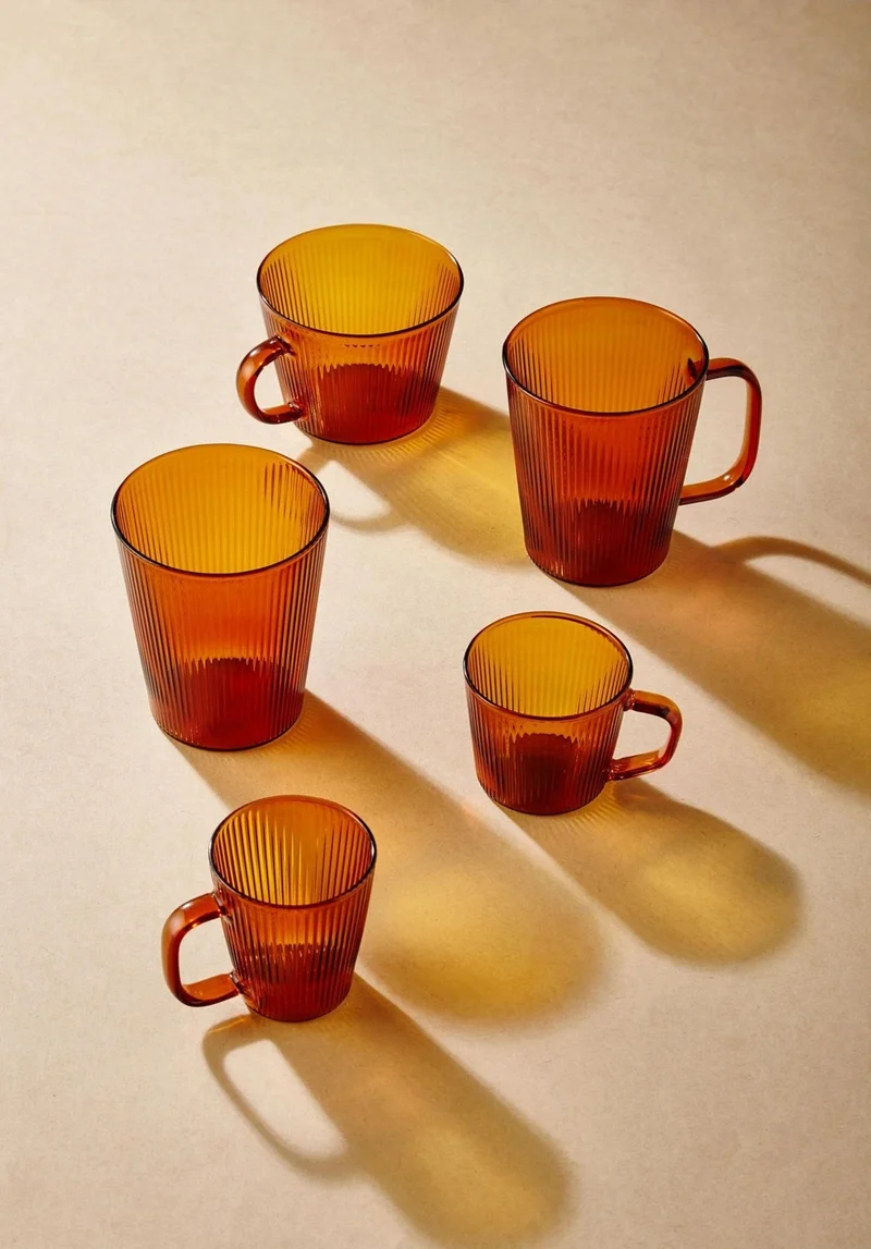 ذا ميا Striped Borosilicate Glass Cup Amber 400 ml