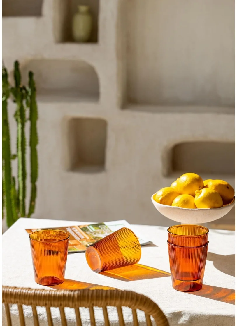 The Mia Striped Borosilicate Glass Cup Amber 400 ml