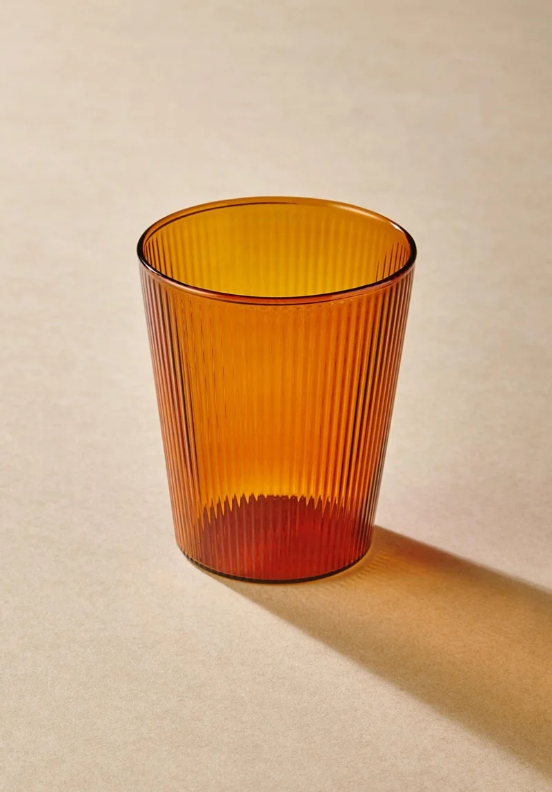 ذا ميا Striped Borosilicate Glass Cup Amber 400 ml