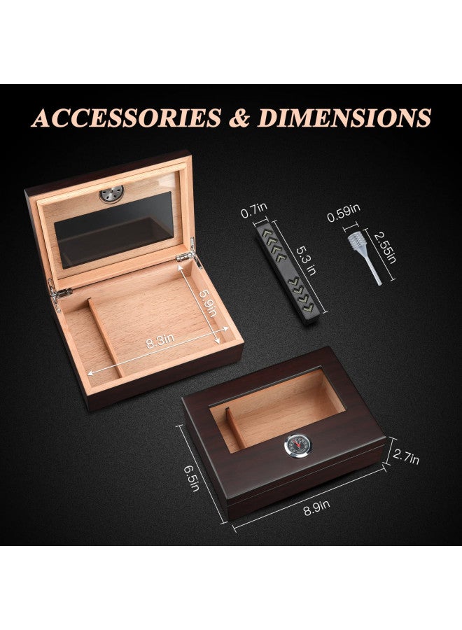 TISFA Cigar Humidor, Glass Top Cigar Box with Hygrometer Humidifier and Divider, Desktop Cedar Wood Storage Case Holds 20-30 Cigars (Dark Brown) - Image 3