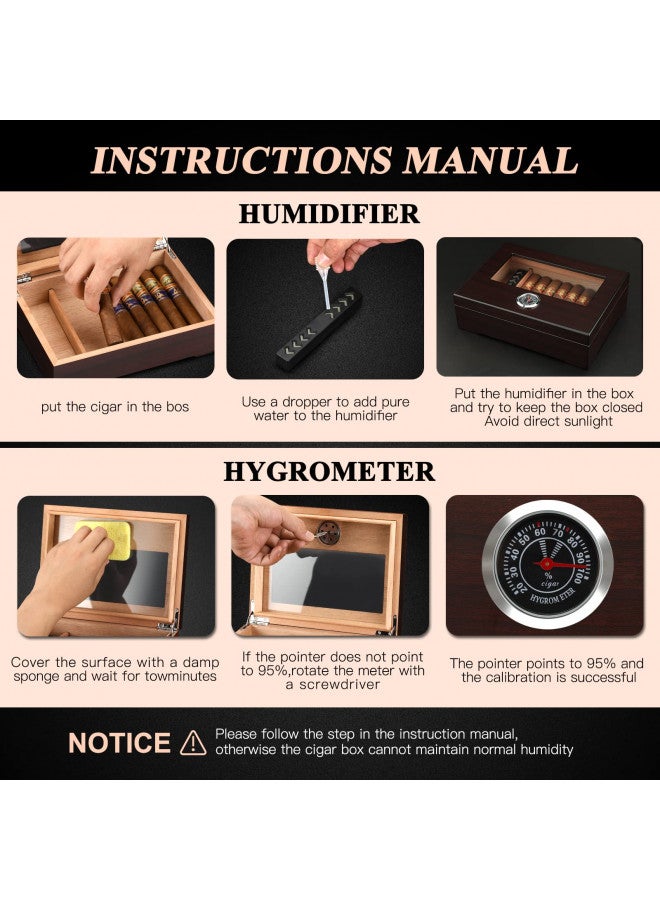 TISFA Cigar Humidor, Glass Top Cigar Box with Hygrometer Humidifier and Divider, Desktop Cedar Wood Storage Case Holds 20-30 Cigars (Dark Brown) - Image 4